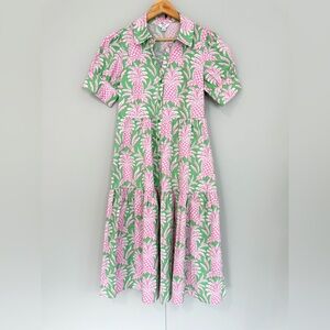 CROWN & IVY Tiered Short Sleeves Pineapple Print Shirt Dress